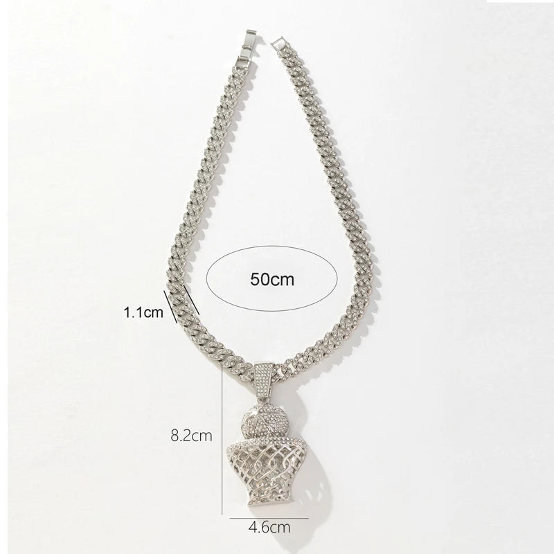 Hip Hop Rhinestone Number 23 Basketball Pendant Necklace Hiphop Iced Out Chain Sports Necklaces For Men and Women Jewelry Gift