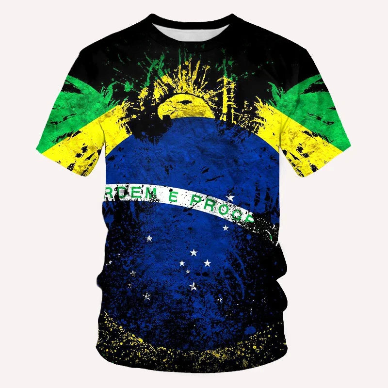 Brazilian Men's T Shirt O Neck Short Sleeve Fashion Brazil Fiag Print Streetwear Oversized Loose Camisa Brasil Male Clothing