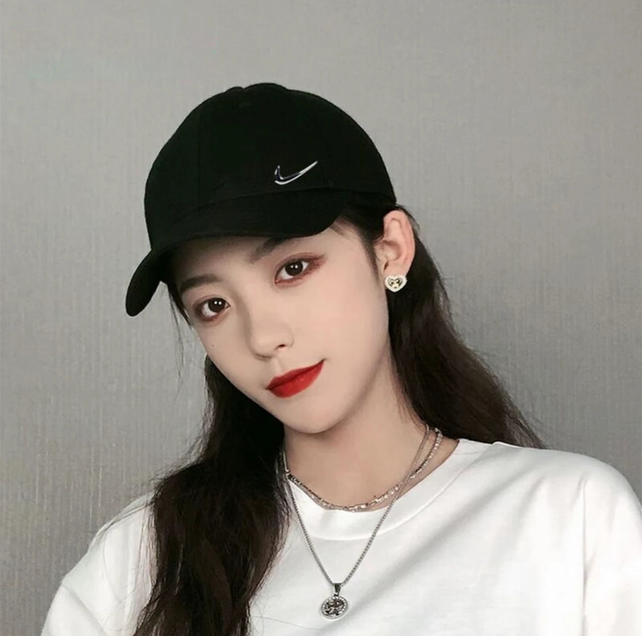 Nike Logo Polyester Fiber Baseball Hat for Men and Women  Couple Style  Black