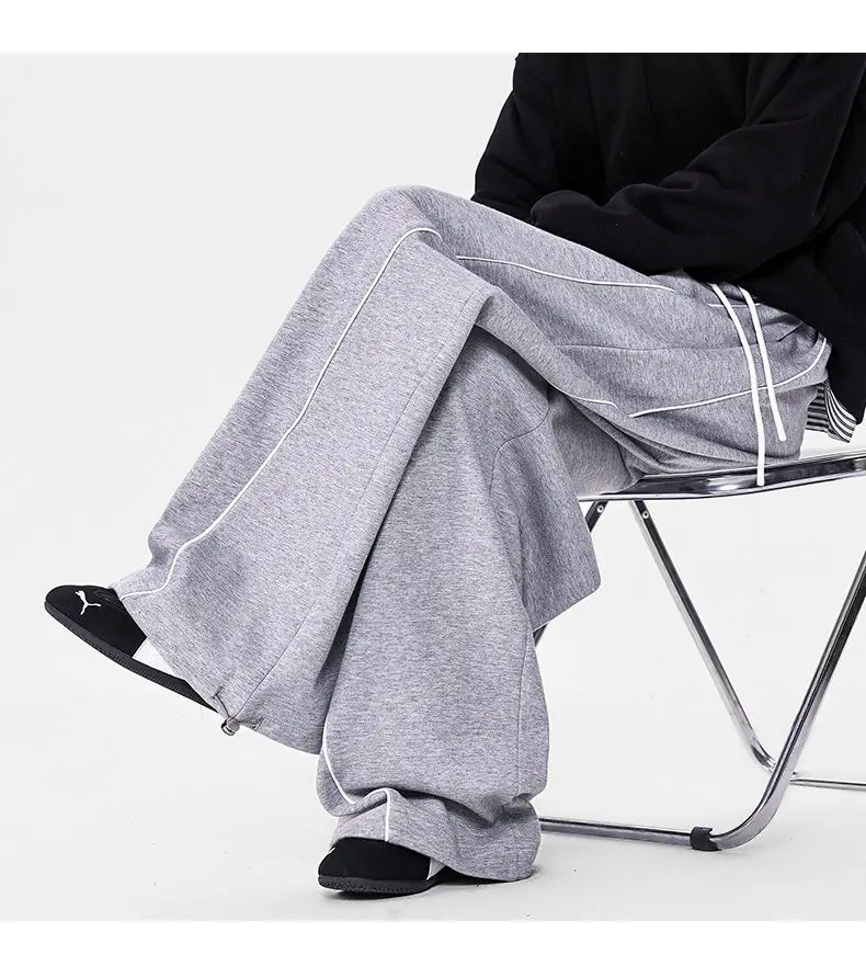 Men's Minimalist Oversized Wide Leg Sweatpants Contrast Stripe Drawstring Waist Streetwear Pants