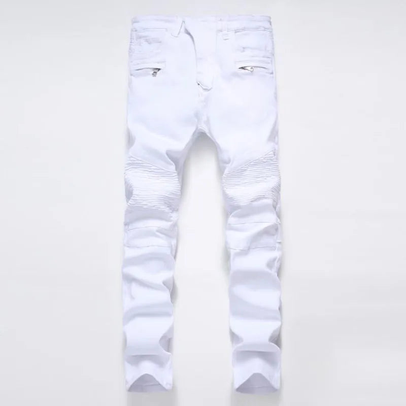 2021 New Fashion Mens Moto Biker Straight Jeans Spring Autumn Punk Streetwear Trouers Casual Denim Designer Pants Size 28-42