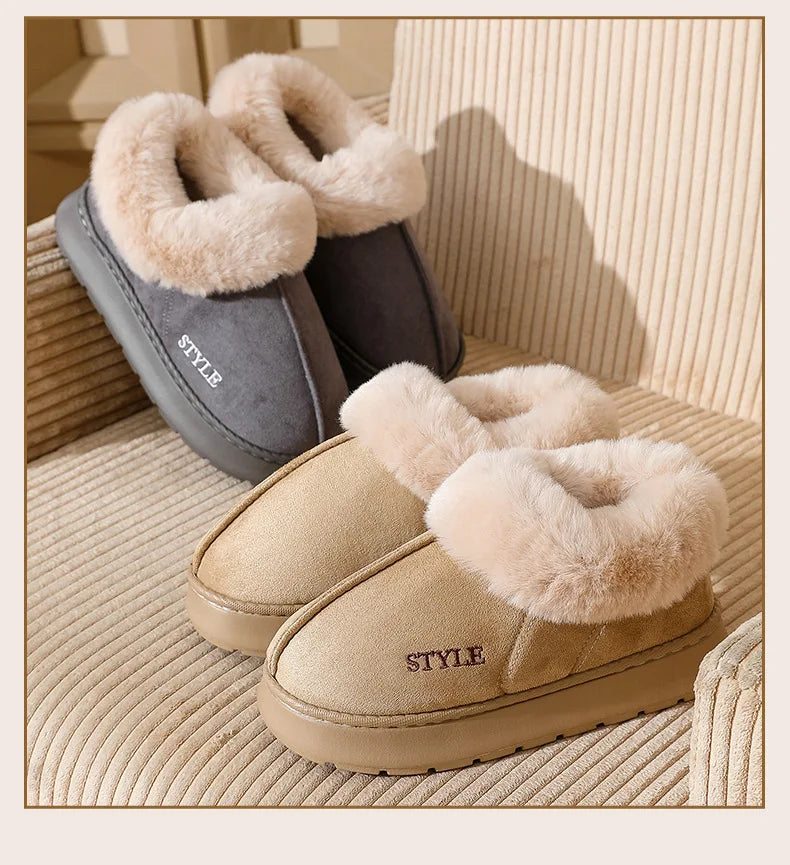 New Platform Snow Boots for Women's Home Thick Warm Wool Shoes Women's Outdoor Anti-Slip Fur Velvet Ankle Short Boots Shoes