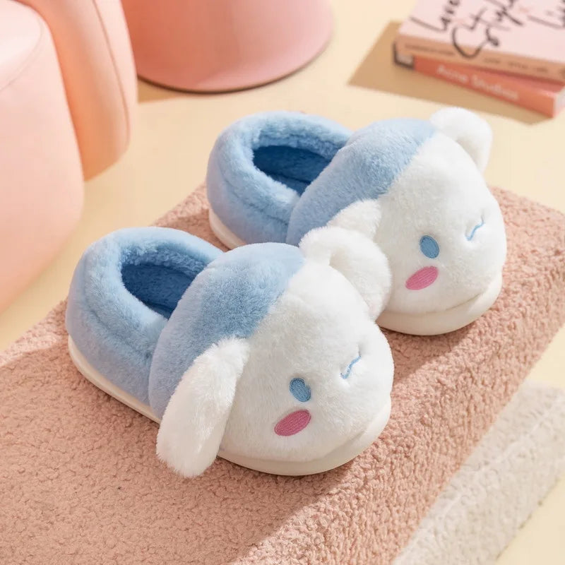 Sanrio Plush Slippers Women My Melody Kawaii Anime Cinnamoroll Cotton Shoes Flat Autumn Winter Keep Warm Non-Slip Cute Girl Gift
