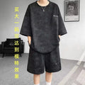 Asian Size M-8XlTie Dye Ice Silk Two-piece Set Men Polyester Short Sleeve Shorts Suit Slim Fit High Quality Basic Outfits Summe