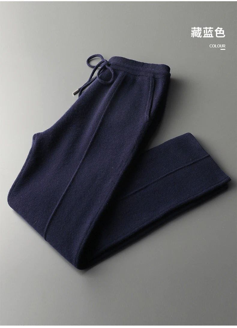 Autumn And Winter New Thick Leisure Cashmere Pants Men's Slim Knitted Pants 100% Pure Wool Pants To Keep Warm