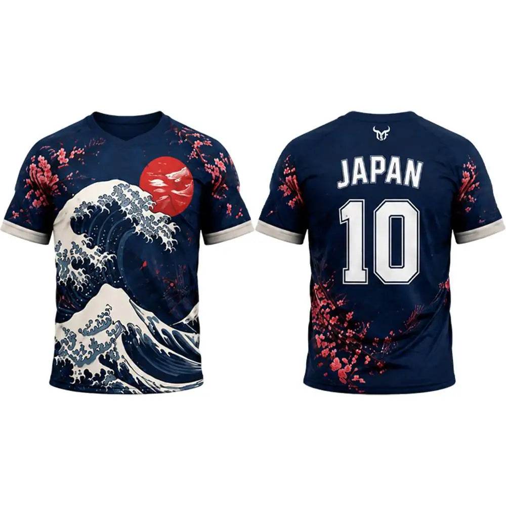 New Japanese Style Print Football Jersey Summer Breathable And Quick-drying Cherry Blossom Graphic T-shirt Unisex Casual Tops