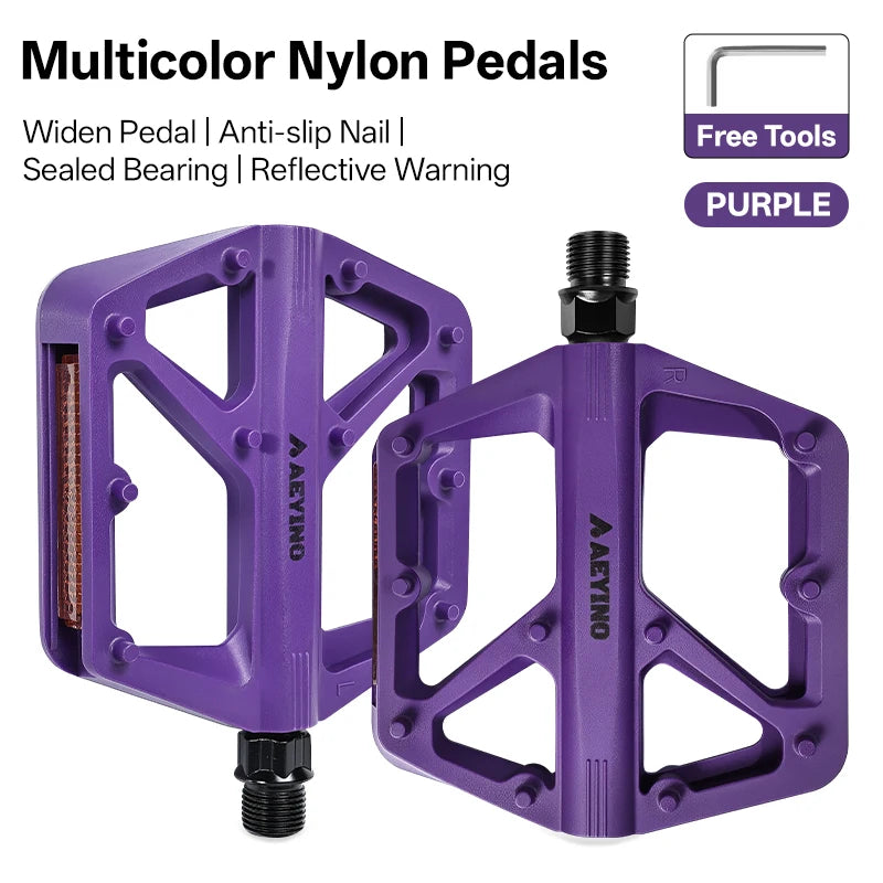 AEYINO Bicycle Pedals MTB Bike Pedal Foot Plat Nylon Anti-slip 9''16 Standard Pedals Widen Classic Pedal Reflector Bicycle Parts