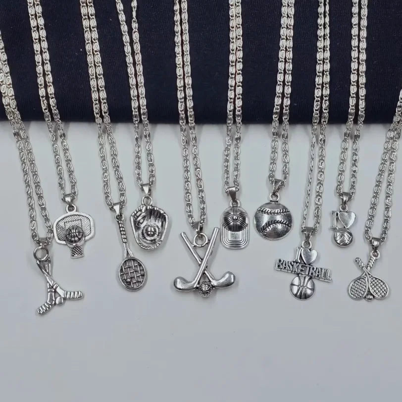 1pcs Hockey Basketball Volleyball Racquet Hat Necklace 45cm Stainless Steel Chain Women Sports Jewelry Wholesale Sales