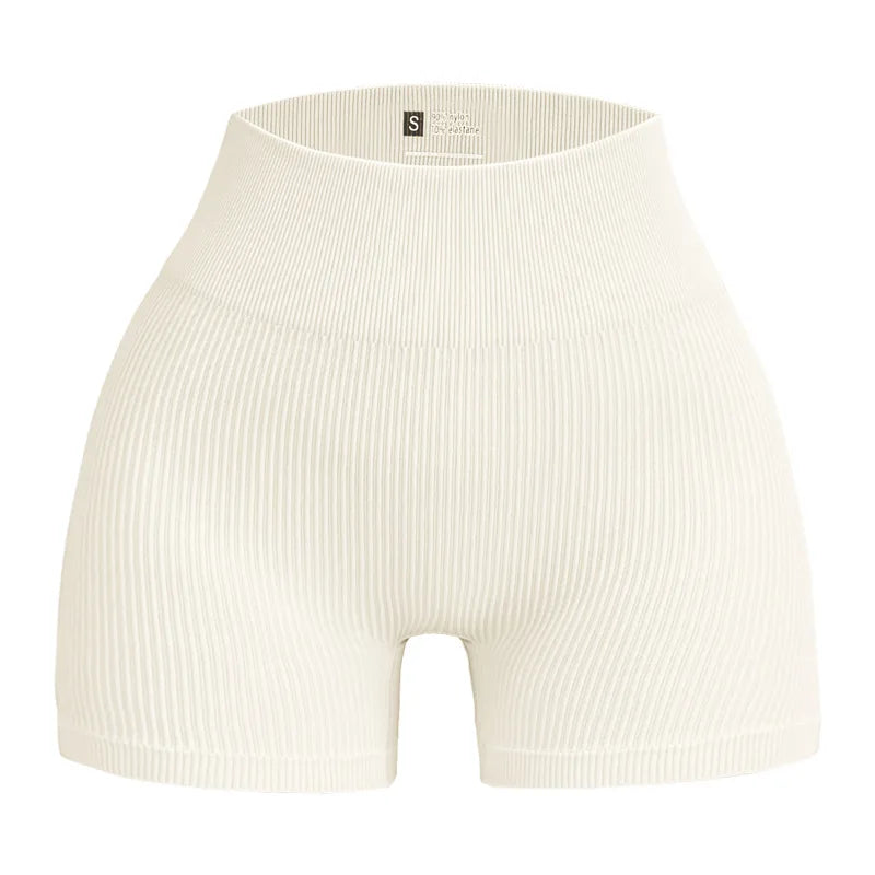 High-waisted Yoga Pant For Women, Designed To Lift And Shape, Tight-fitting With Solid Color And Ribbed Texture, Sports  Shorts