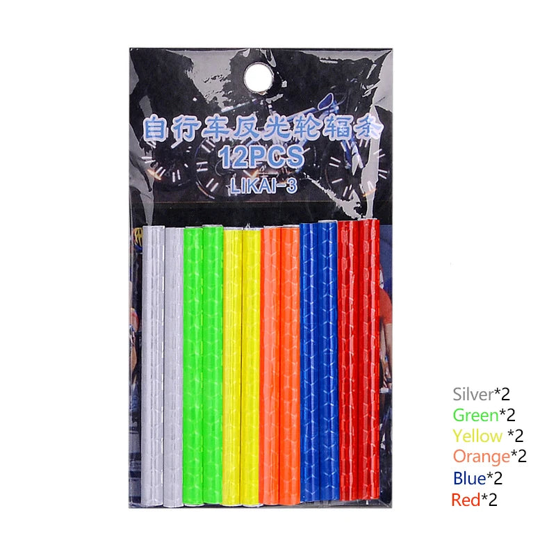 12PCS/Bag Bicycle Wheel Spokes Reflective Sticker Tube Strip Warning Light DIY 7.5cm MTB Cycling Reflector Reflective Safety Kit