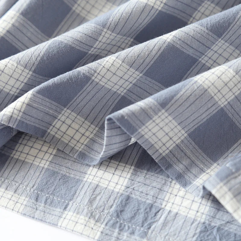 New 2026 Men's Sleepwear Pajama Shorts Plaid Design 100% Cotton Casual Loose Double-layer Homewear Sleep Bottoms Male Home Pants