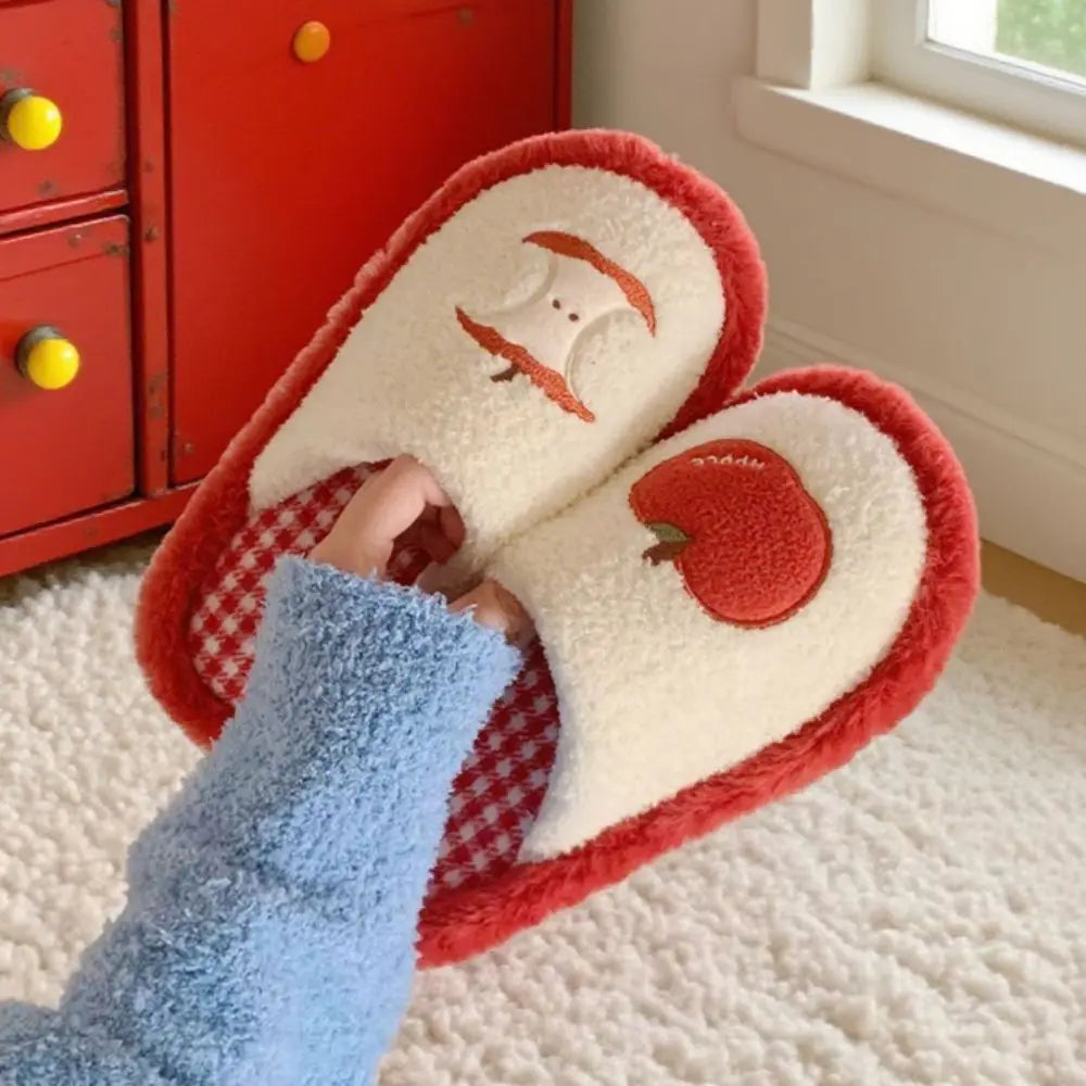 Fashion Grid Stripe Cute Plush Slippers Non-Slip Thick Sole Winter Slides Women Silent Casual Home Wear Shoes Women