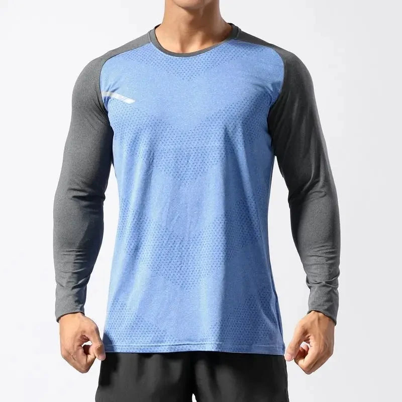 Simple Contrast Color Sports T Shirt For Men Fashion Fitness 3D Printed Long Sleeve Sportswear T-shirt Loose Breathable Gym Tees