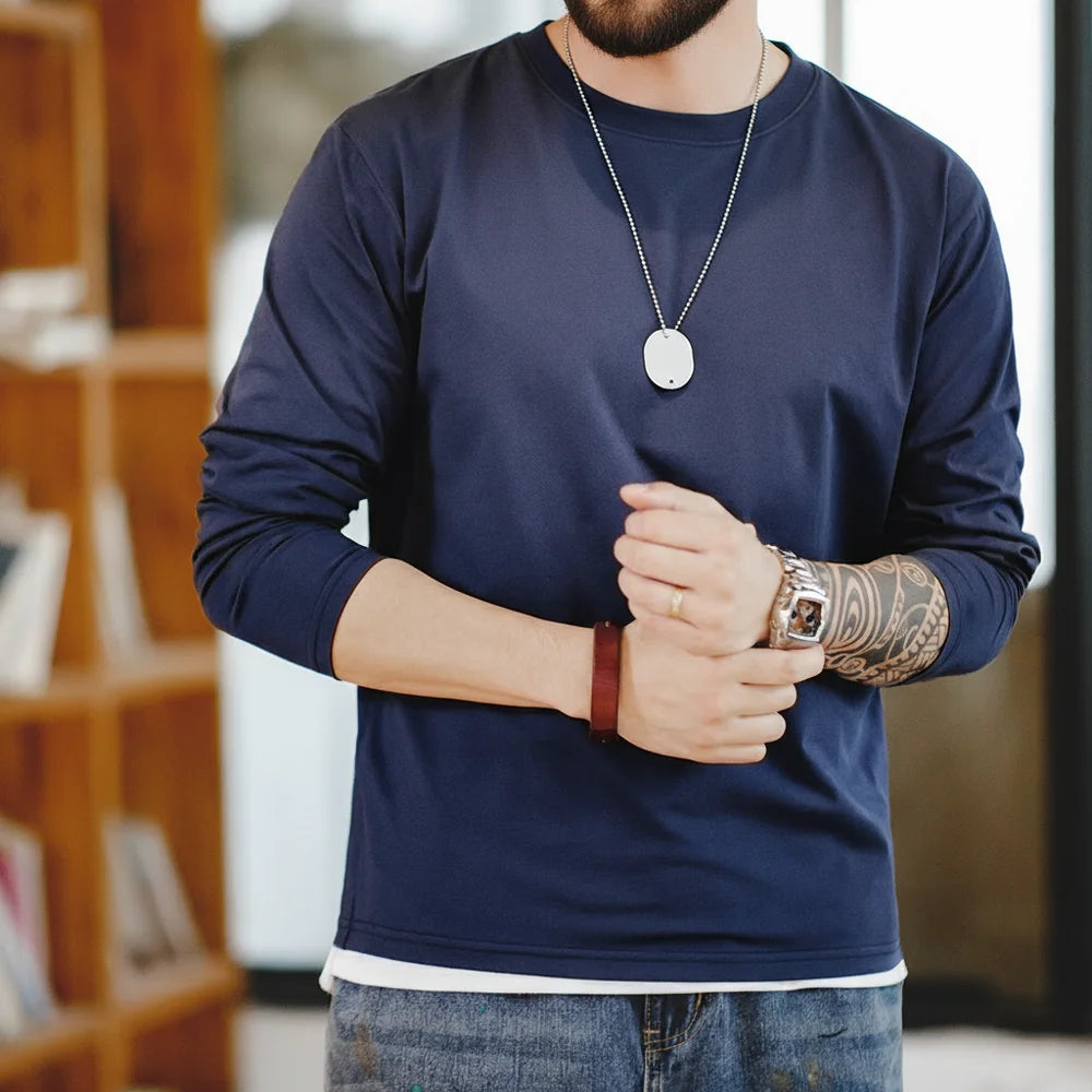 Maden New Casual Sorona Cool Long-sleeved T-shirt Quick-drying Antibacterial Round Neck Top for Men's Spring And Autumn