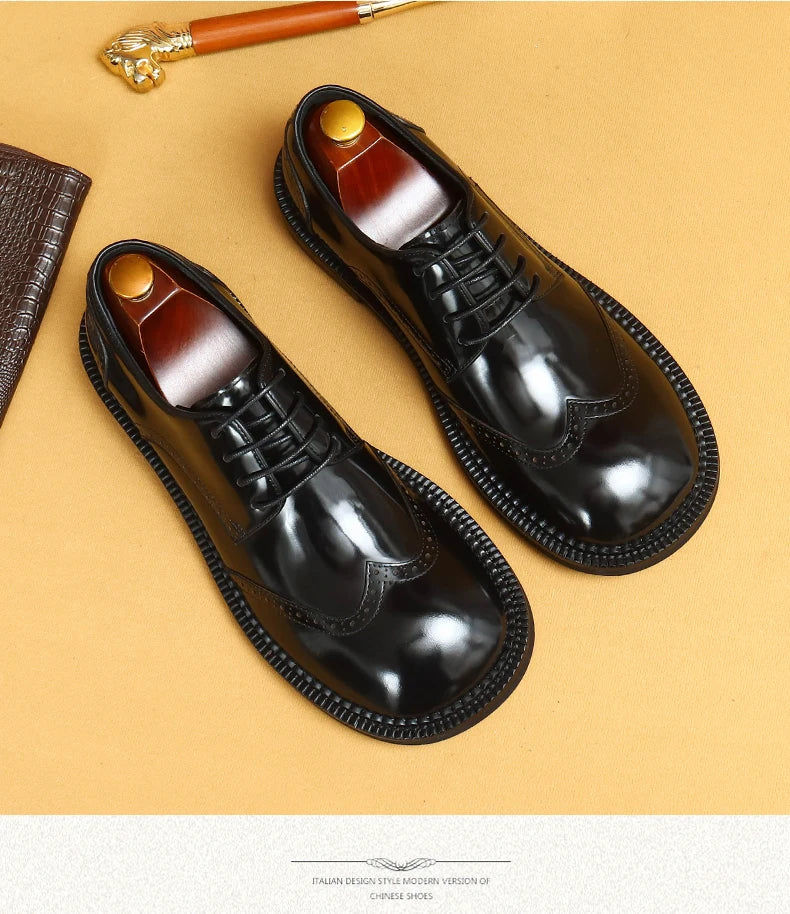 Big-headed leather shoes men's carved 2024 new wide-footed high-quality British limelight cowhide business casual men's shoes