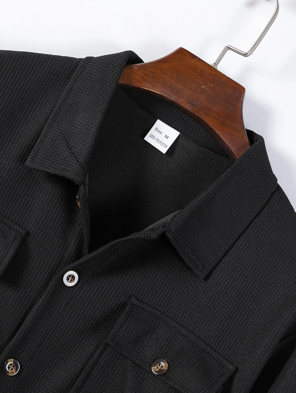 Men's Waffle Knit Button Down Shirt - Casual Long Sleeve Turn Down Collar Chest Pocket Work Shirt
