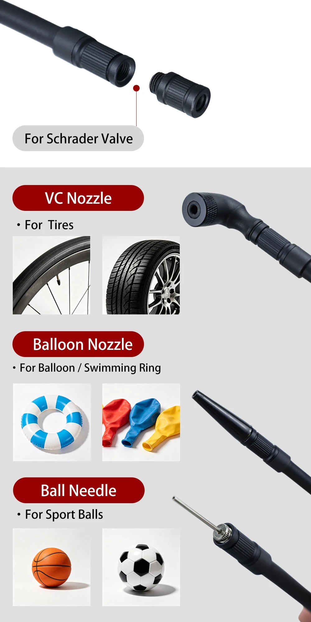 4 In 1 Universal Bicycle Air nozzle with extension Hose Clik Presta Schrader Dunlop Valves Bike Motorcycle Pump Portable Connect
