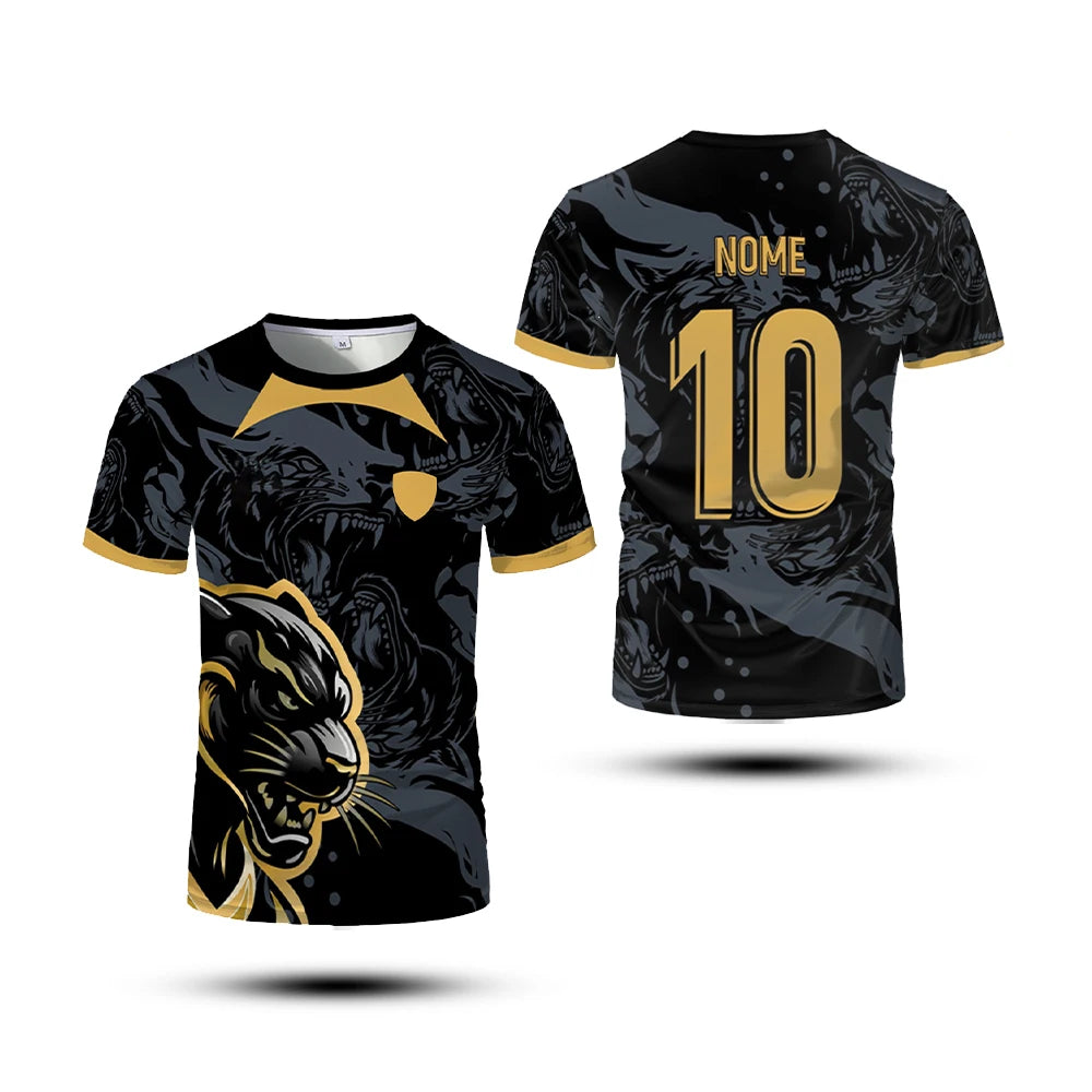 New Summer Men's T-shirt Sports Top Printed Black Panther Training Jersey Quick-drying Breathable And Comfortable Football Shirt