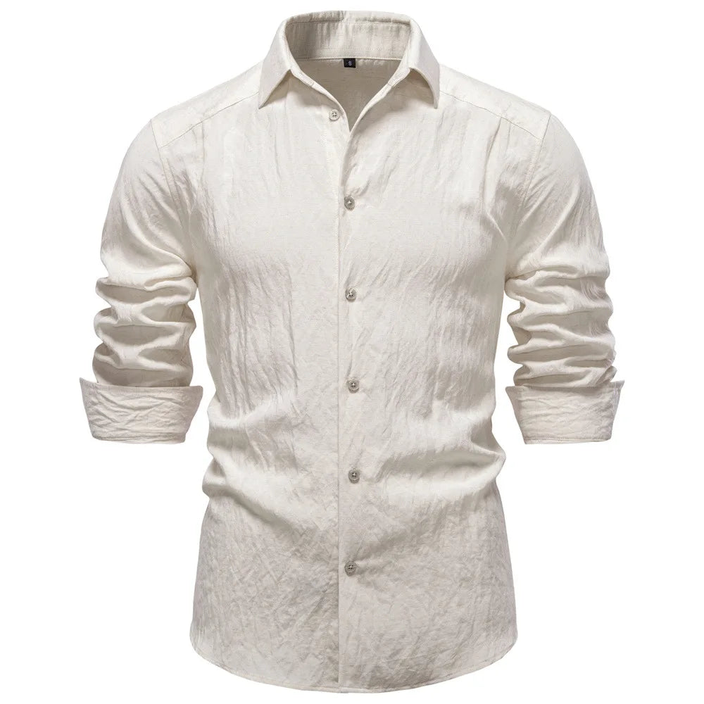 Men's Old Money Style Wrinkle Textured Long Sleeve Shirt, European Size, Business Casual, Spring New Arrival