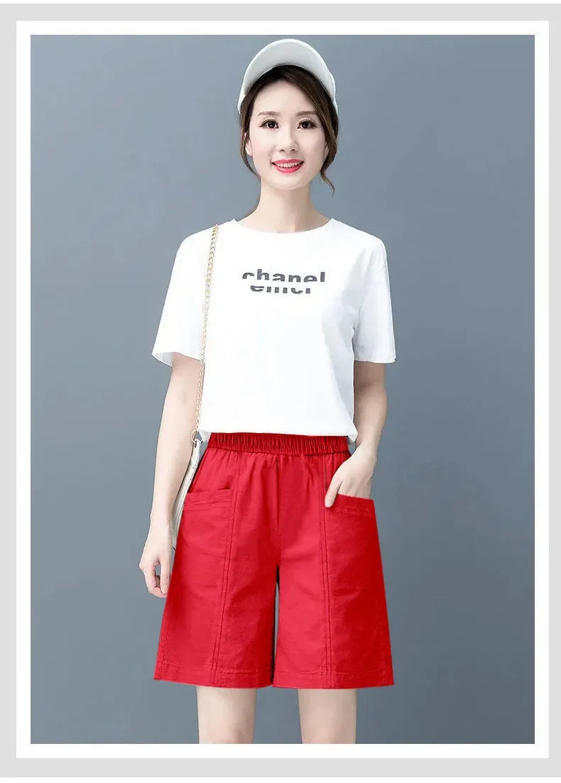 Summer Casual Loose High Waist Slimming Cotton Wide Leg Five-Quarter Length Women's Shorts Versatile Workwear Style Shorts