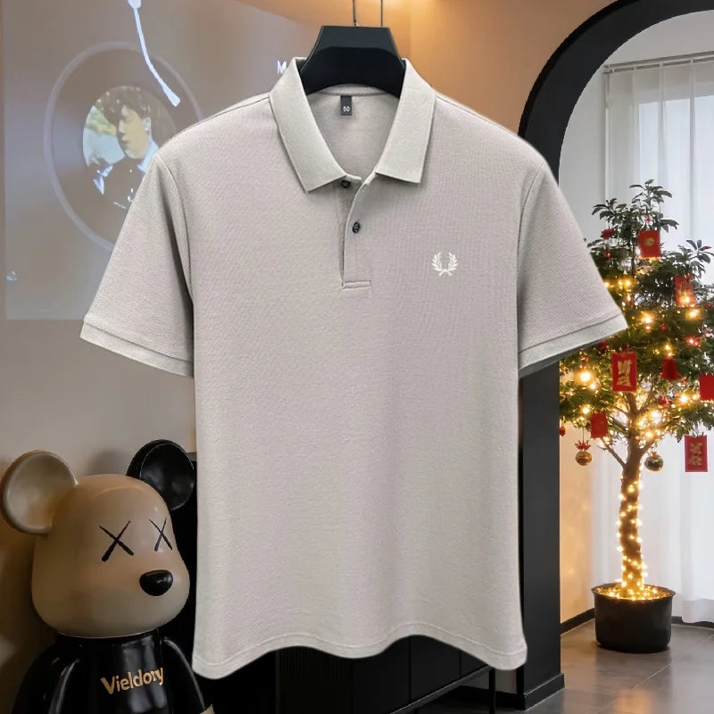 100% pure cotton 2026high-end brand men's short sleeve polo shirt summer fashion luxury wheat embroidery golf top casual T-shirt