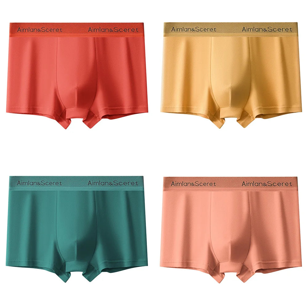4Pcs Men Underwear Sporty Boxers Plus Size Youth Boxer Shorts Comfortable Breathable Flat Pants Men's Square Panties Briefs Gift