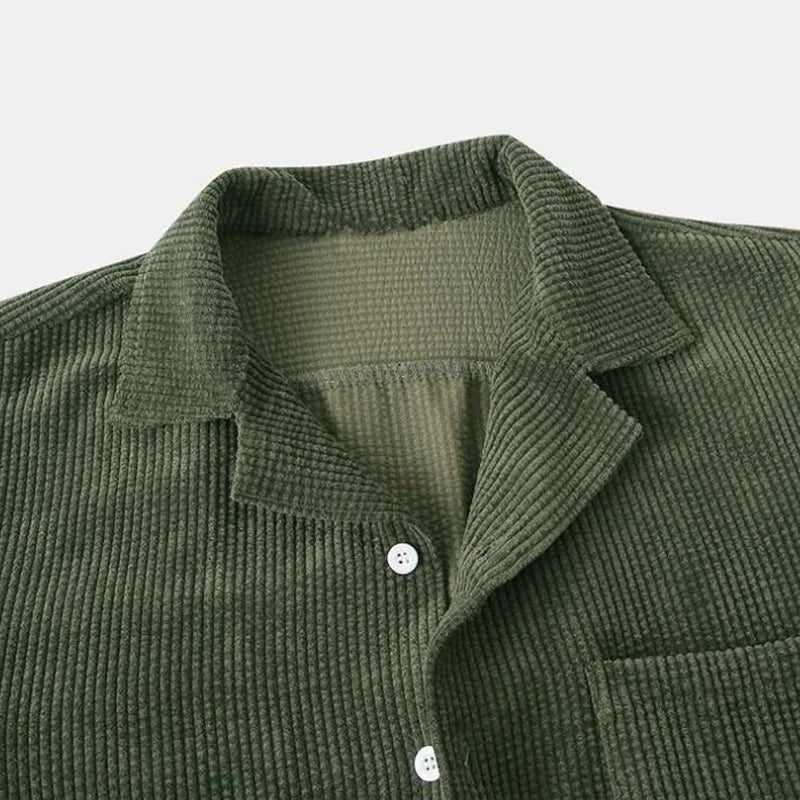 2025 New Men's Summer Corduroy Shirt and Shorts Set Solid Color Casual Wear Summer Street Wear Two-piece Suit