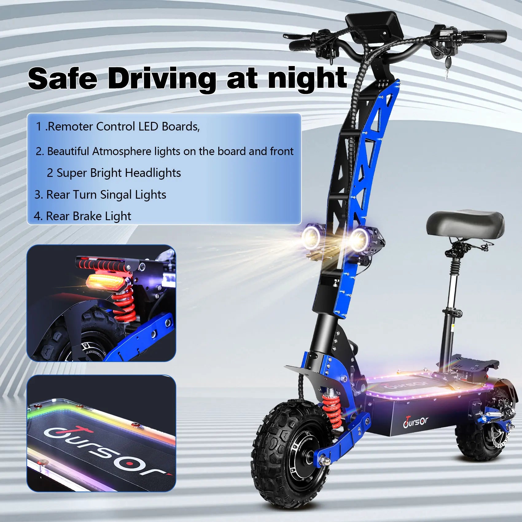 Motor 60V 40AH Electric Scooter 11 Inch Off-Road Tyres with Seat Max Speed 85-90km/hLCD Display Foldable Escooter