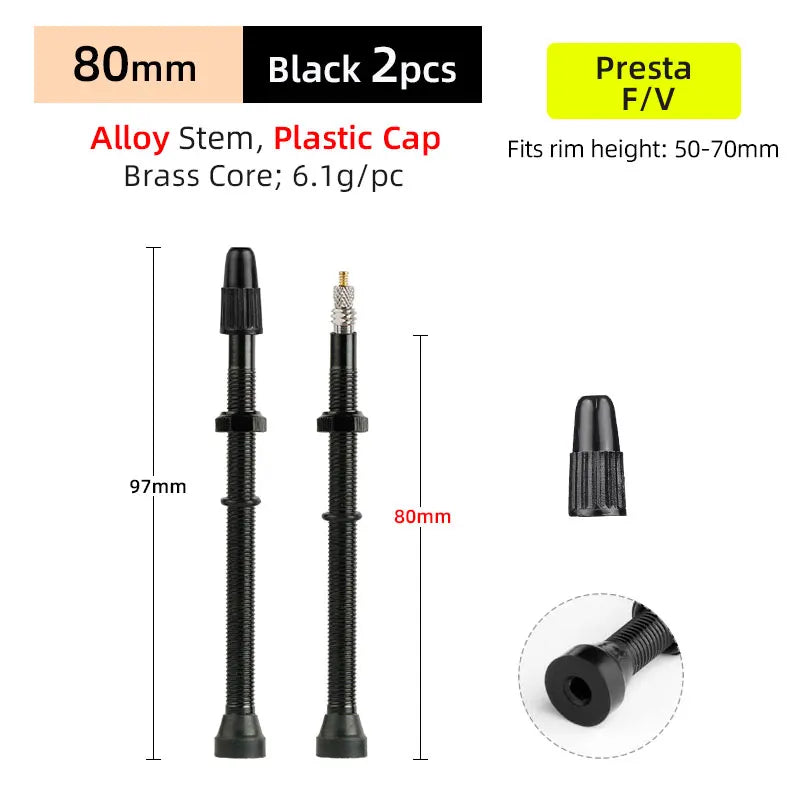 Deemount 2pcs 40/60/80mm Bike Presta/FV Valve Stem for Tubeless Tire MTB Road Bike Bicycle No Tube Rim Parts