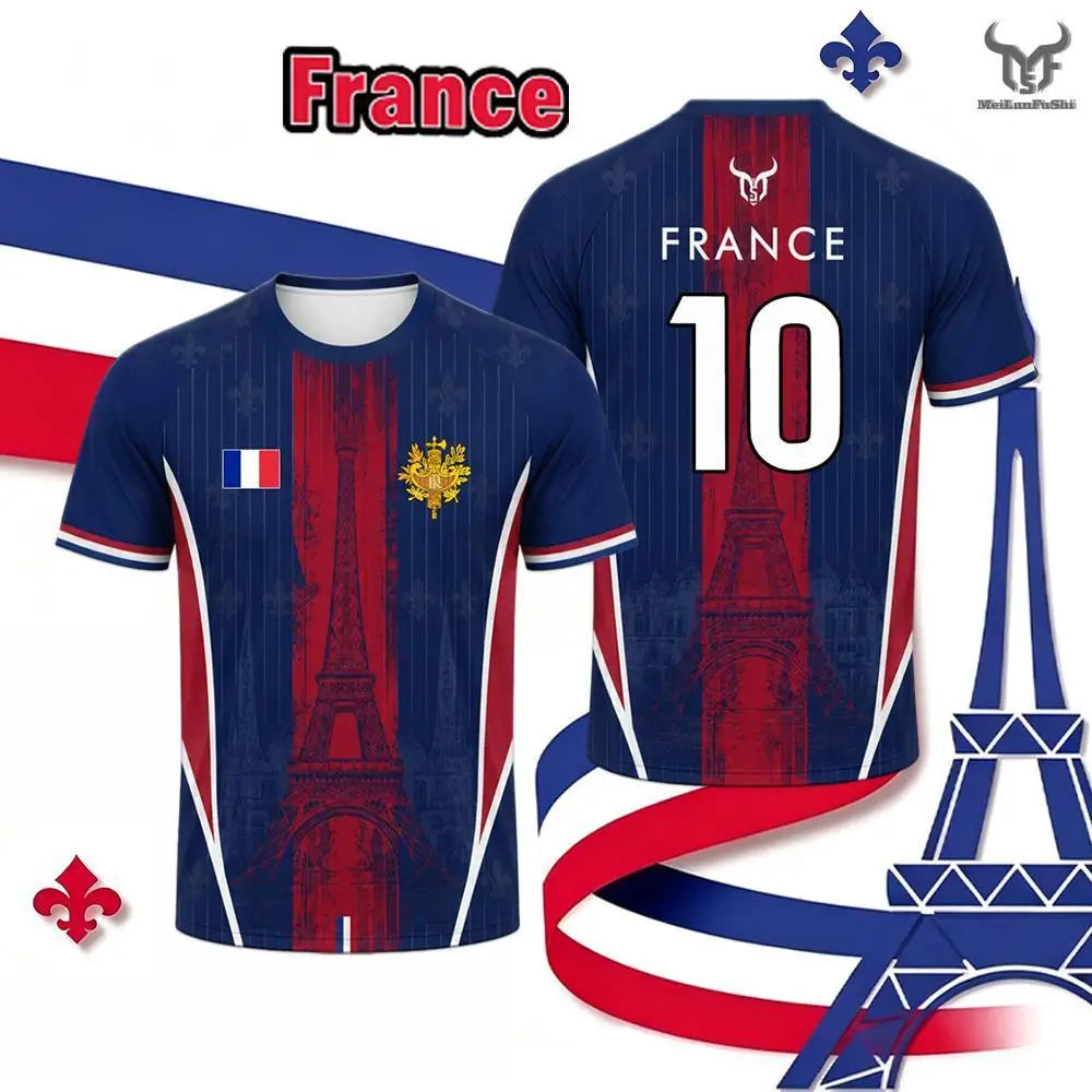 New France Flag Printed T-shirt Men Breathable And Quick-drying Soccer Jersey Unisex Casual Sports Training Short-sleeved Top