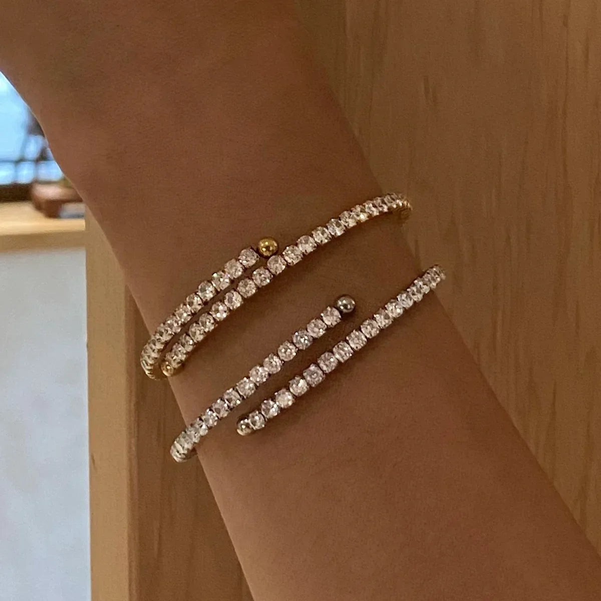 Stainless Steel Full Zirconia Bracelet, 18K Gold Plated Titanium Steel Bangle, Sparkling Luxury Fashion Jewelry for Women