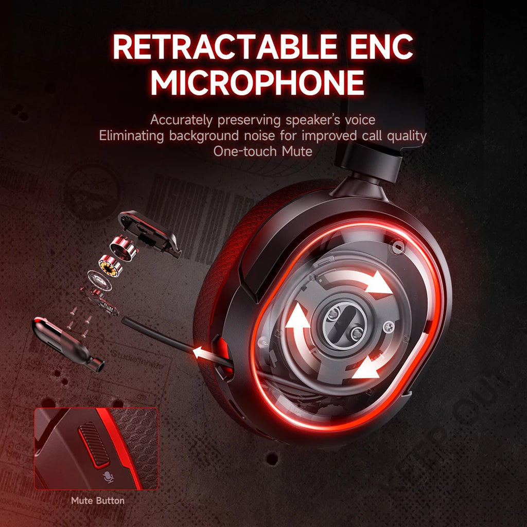 Picun G2 2.4G Wireless Gaming Headset Bluetooth Headphones 5ms Low Latency 7.1 Surround ENC Mic For PC PS4 PS5 Phone Switch