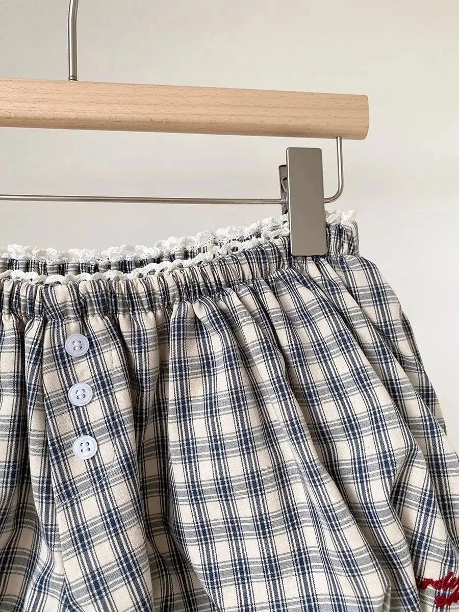 Women's Plaid Bubble Shorts Elastic Waist Bloomer Shorts Casual Short Pants Summer Streetwear шорты женские
