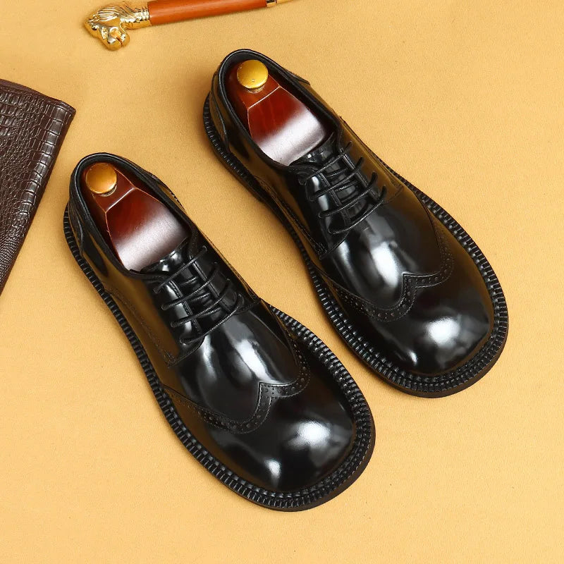 Big-headed leather shoes men's carved 2024 new wide-footed high-quality British limelight cowhide business casual men's shoes