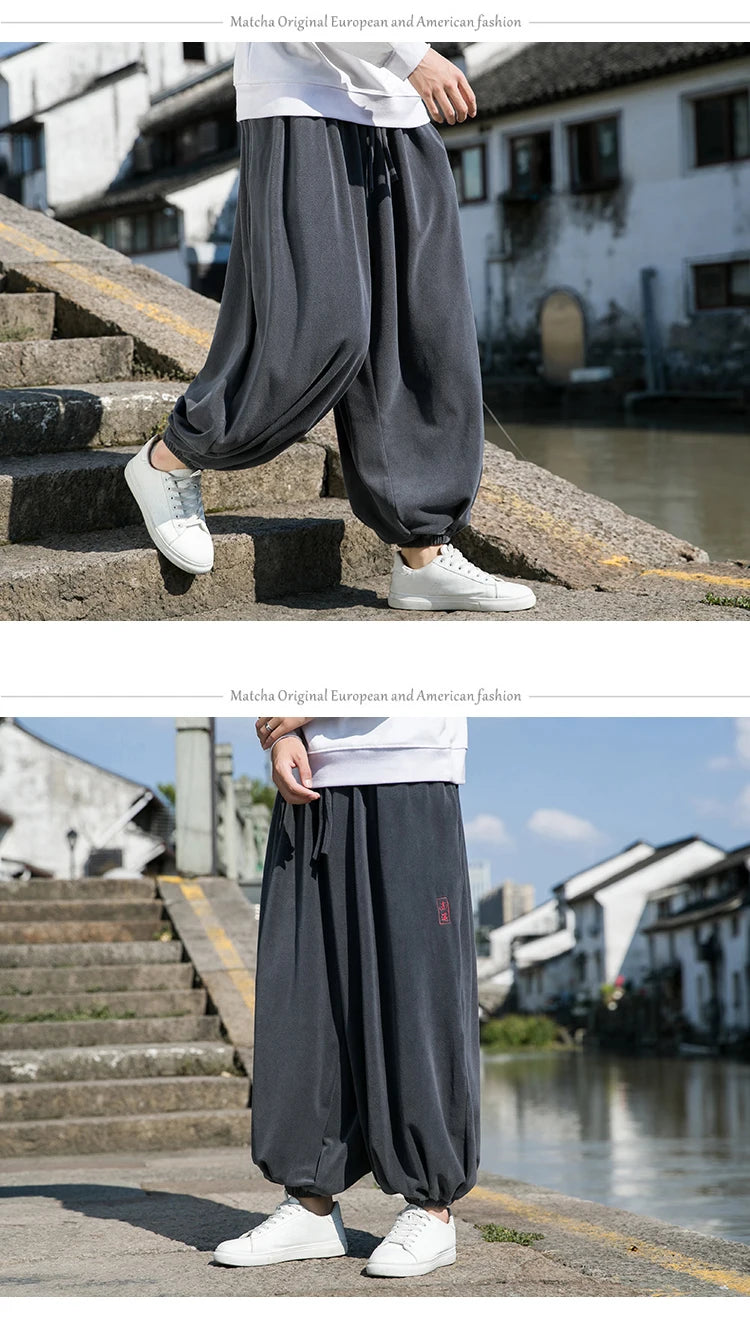 2024 Autumn Winter Men Polar Fleece Pants Men Velvet Retro Harem Pants Male Solid Color Wide Leg Pants Harajuku Jogging Trousers
