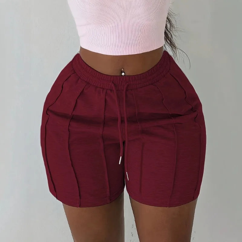 Women High Waisted Grey Shorts Summer Casual Drawstring Elastic Waist Slim Fit Biker Shorts with Vertical Seam Lounge Wear 2026