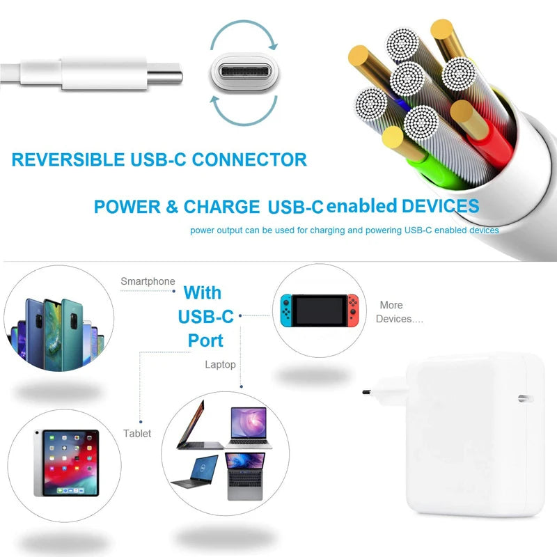 118W 61W 87W 96W USB-C Laptop Power Adapter Type-C PD Charger For Macbook 13 15-inch A1706 A1707 A1708 A1534 A1719 A214 iPad Pro