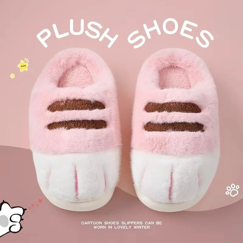 Newest cat paw feet slippers woman fluffy closed heel home shoes for women winter warm slip on animal claw slipper furry loafer