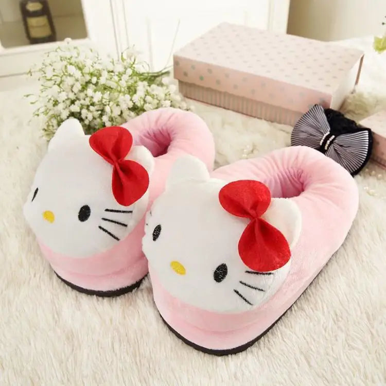 Y2K Hello Kitty Women Plush Cotton Shoes Big Head Slippers Sanrio Kawaii Anime Flat Shoes Winter Warm Thickened Cute Student