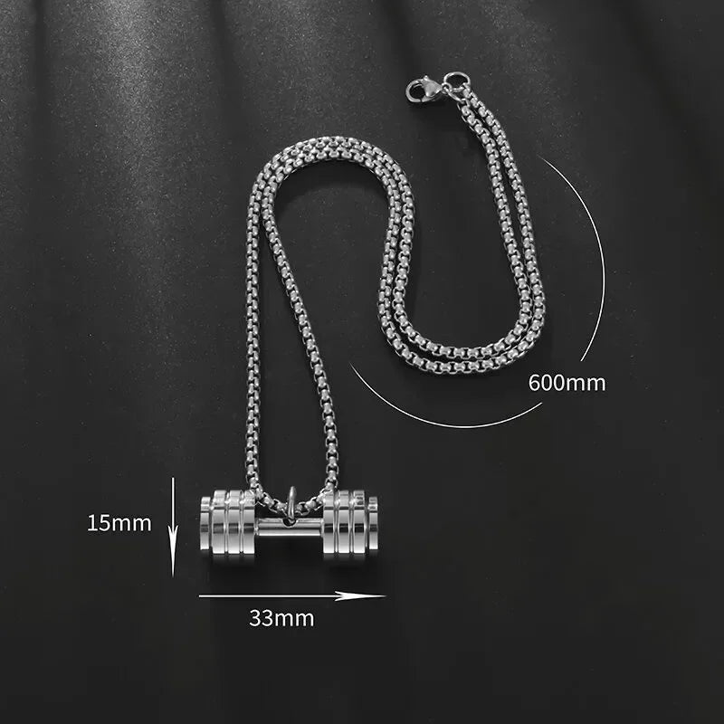 Stainless Steel Barbell Dumbbell Pendant Men\\'s Fitness Bodybuilding Necklace Women\\'s Gym Casual Sports Jewelry