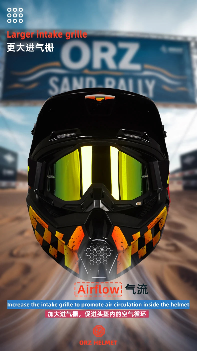 ORZ professional off-road motorcycle helmet, youth off-road full helmet, DOT approved gift of goggles, capacitors de moto