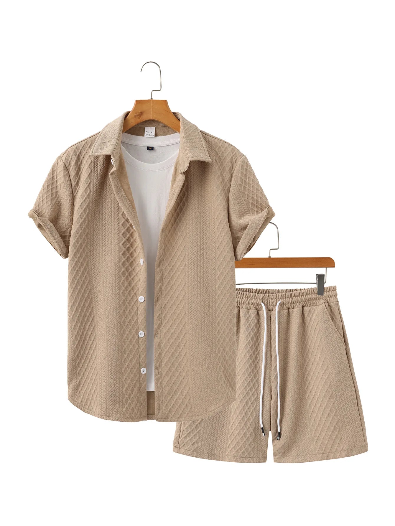 Men's Textured Short Sleeve Shirt & Shorts Set | Casual Two-Piece Outfit | Lightweight Summer Streetwear