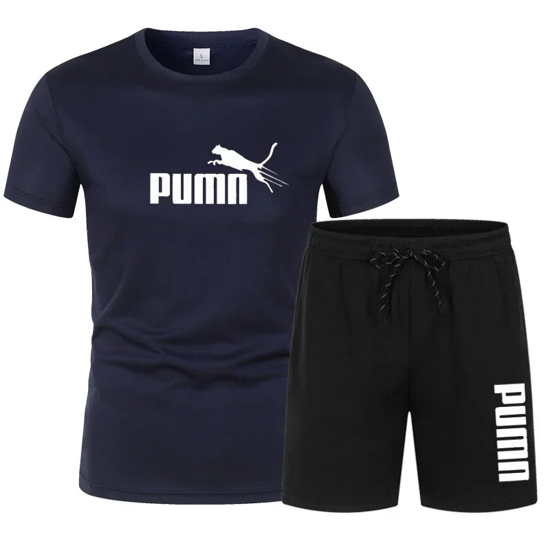Summer fashion trend: Men's sporty casual suits, breathable and comfortable - short-sleeved quick-drying T-shirt + jogging short