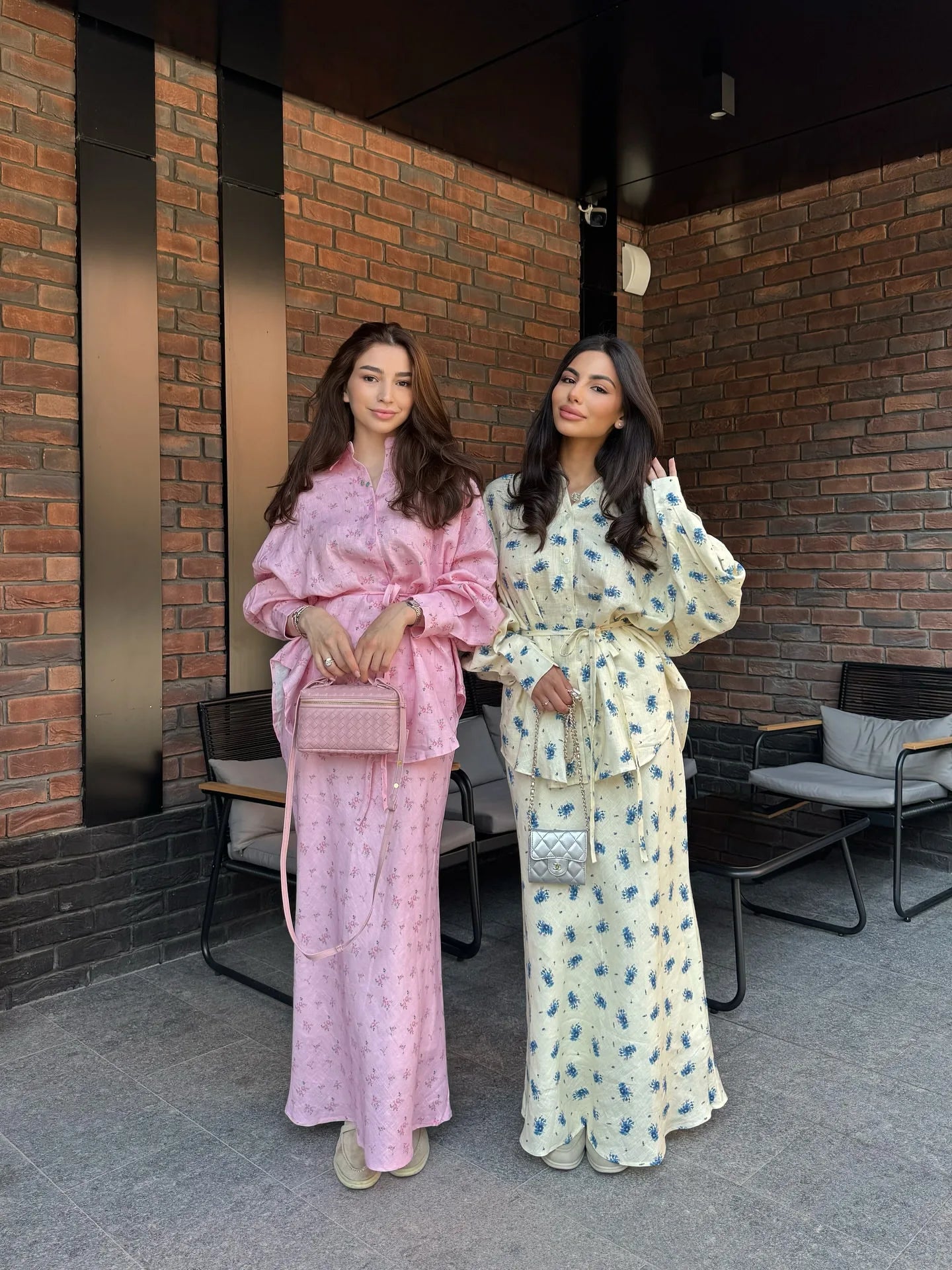Women Two Piece Sets Skirt Set Floral Print Lantern Sleeve Turn Down Collar Shirt Long Skirts A Line Lace Up Y2k Elegant Work