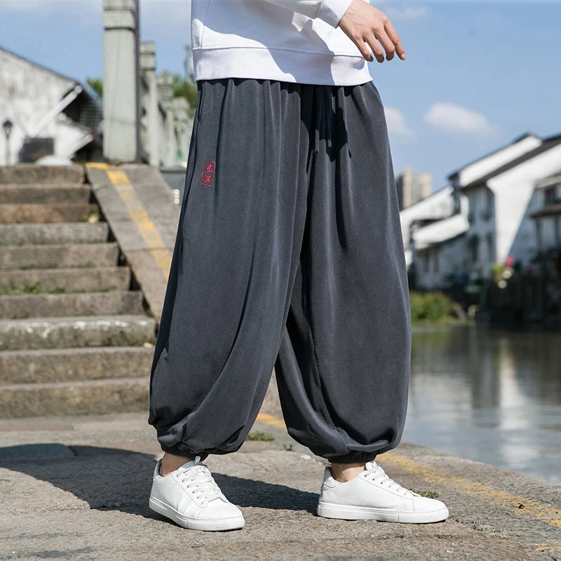 2024 Autumn Winter Men Polar Fleece Pants Men Velvet Retro Harem Pants Male Solid Color Wide Leg Pants Harajuku Jogging Trousers