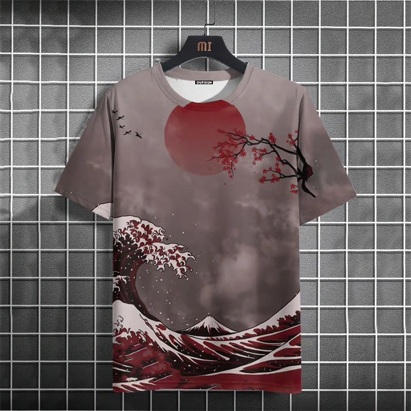 Fashion Japanese Ukiyo-e Graphic T Shirts For Men Trend Summer Short Sleeve 3D Printed T-shirts Loose Harajuku Y2k Tees Tops