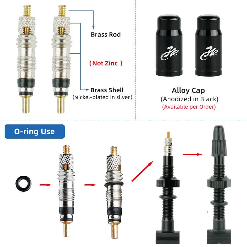 Presta Nozzles W/ Uni-body Rectangle Base for Bicycle Tubeless Rim F/V Valve Nipples MTB Road Bicycle Carbon Wheelset Tire Part