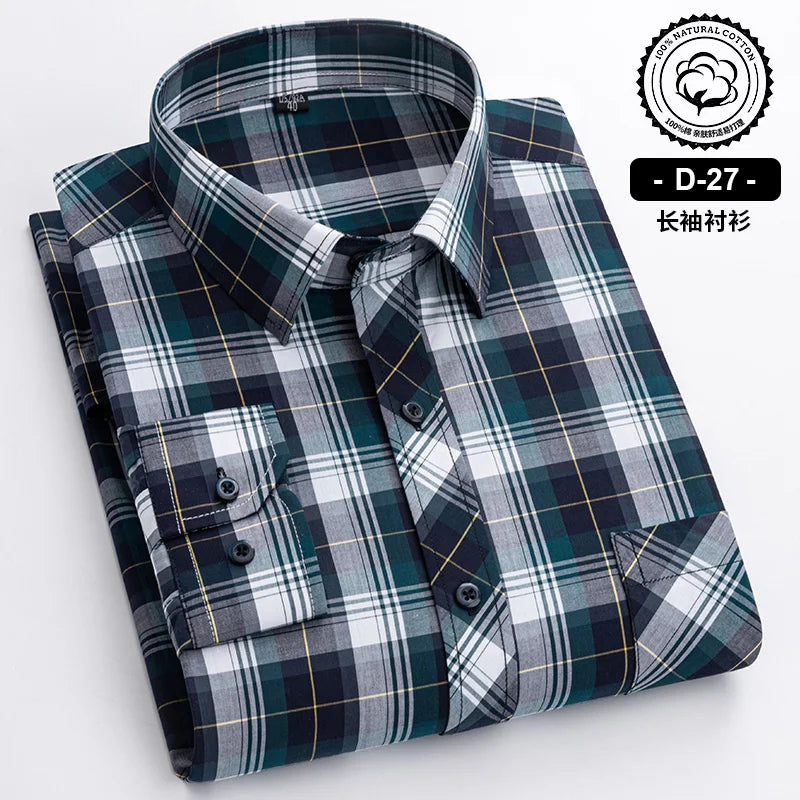 New Cotton Plaid Casual Shirts For Men Long Sleeve Fashion Print Checked Regular Fit Mens Plaid Shirts Dress Daily Clothing Soft