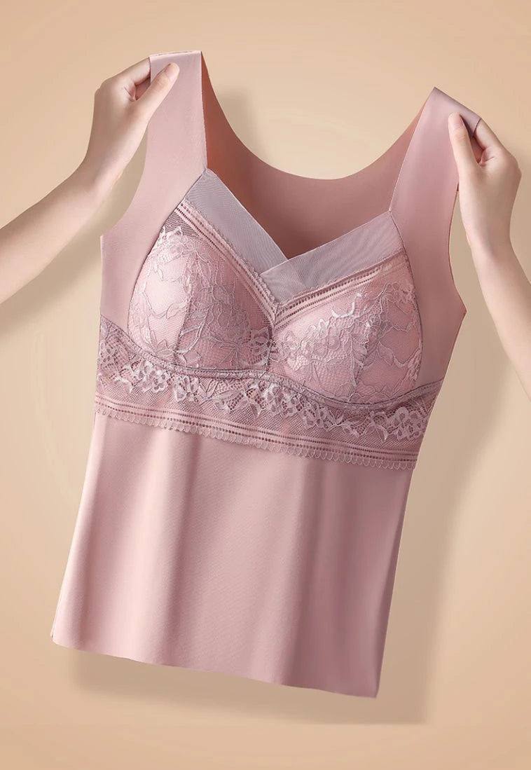 2pcs Woman Thermal Underwear Thermo Lingerie Winter Soft Warm Top Wear Thermo Vest  Undershirt Intimate Lace with Bra Padded