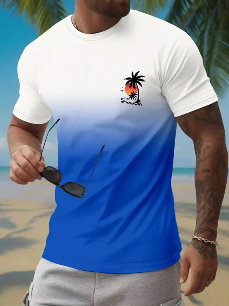 Summer Casual Everyday Men's Short Sleeve Top Hawaiian Men's Fashion T-shirt Outdoor Beach Men's Crew Neck T-shirt 3D Print